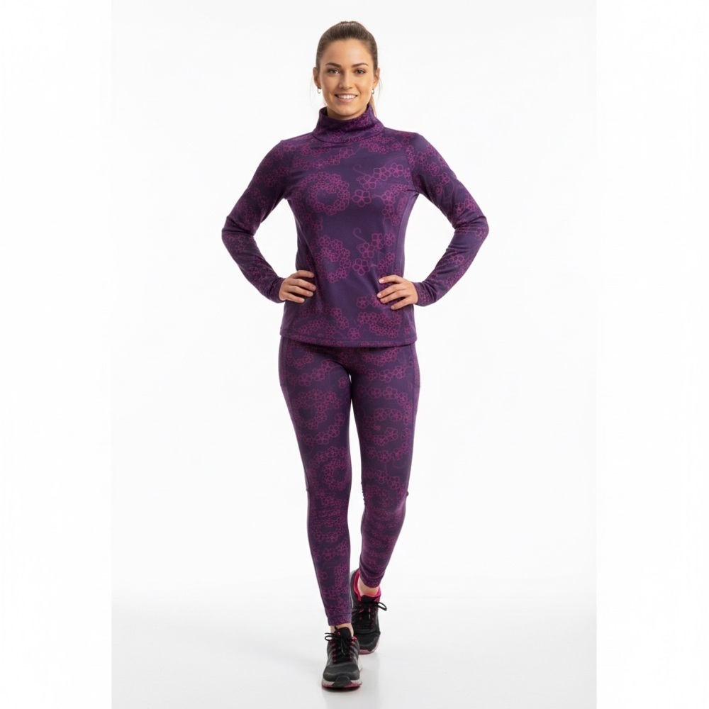 L.L. Bean Women’s Base Layer Set S Purple Floral Mountain Laurel Mock Neck NWT